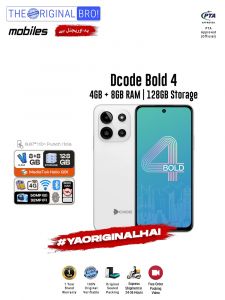 DCode Bold 4 - 8GB RAM - 128GB Storage - White - Easy Monthly Installments - PTA Approved - 1 Year Brand Warranty - The Original Bro Mobiles - TOB73